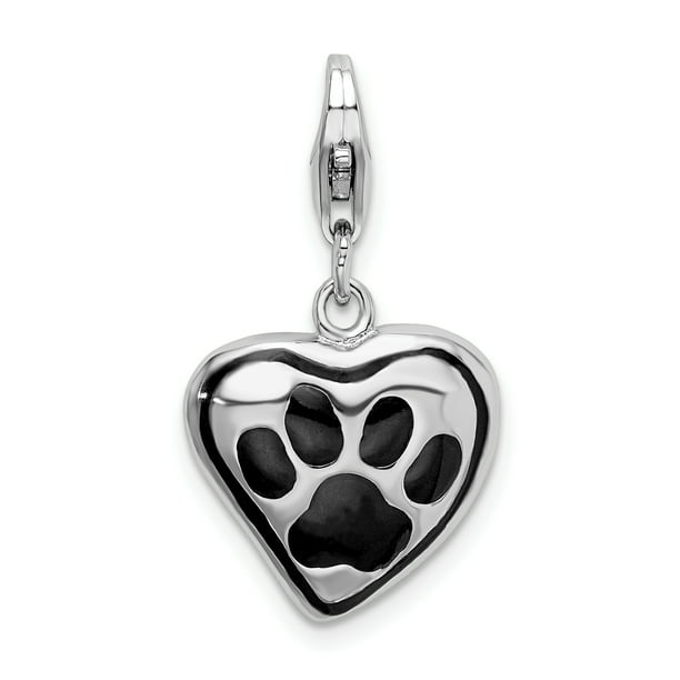 Sterling Silver Polished & Enameled Heart w/Dog Paw Print Charm Sterling Silver Polished & Enameled Heart w/Dog Paw Print Charm